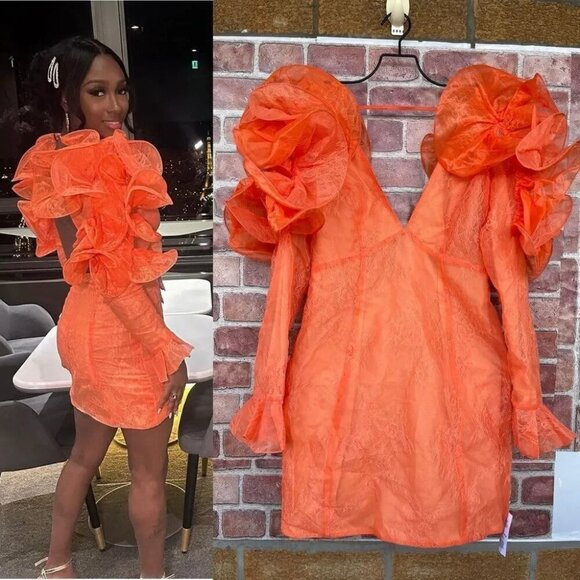 NWT ASOS LUXE Ruffle Shoulder Lace Mini Dress size 6 - Picture 1 of 14